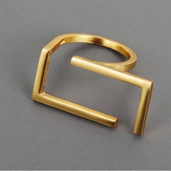 NWT from The King Kouture Rectangular Statement Geographic Gold Ring - Picture 8 of 8